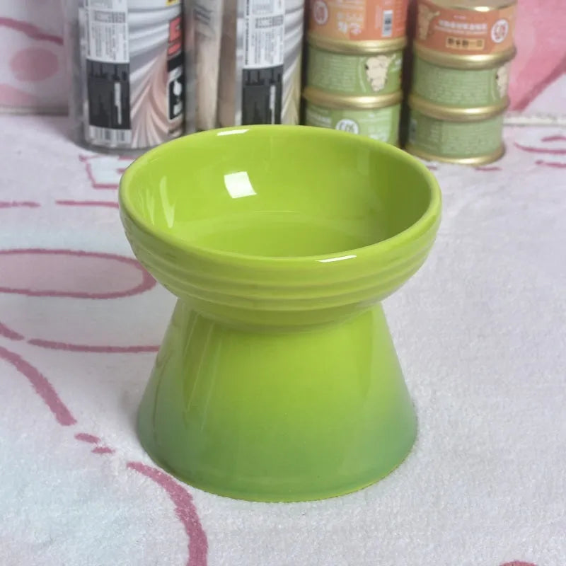 Black ceramic pet bowl with high foot neck protector design for dogs and cats