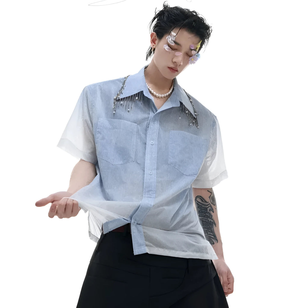 Blue loose fit casual shirt with half sleeves for summer wear