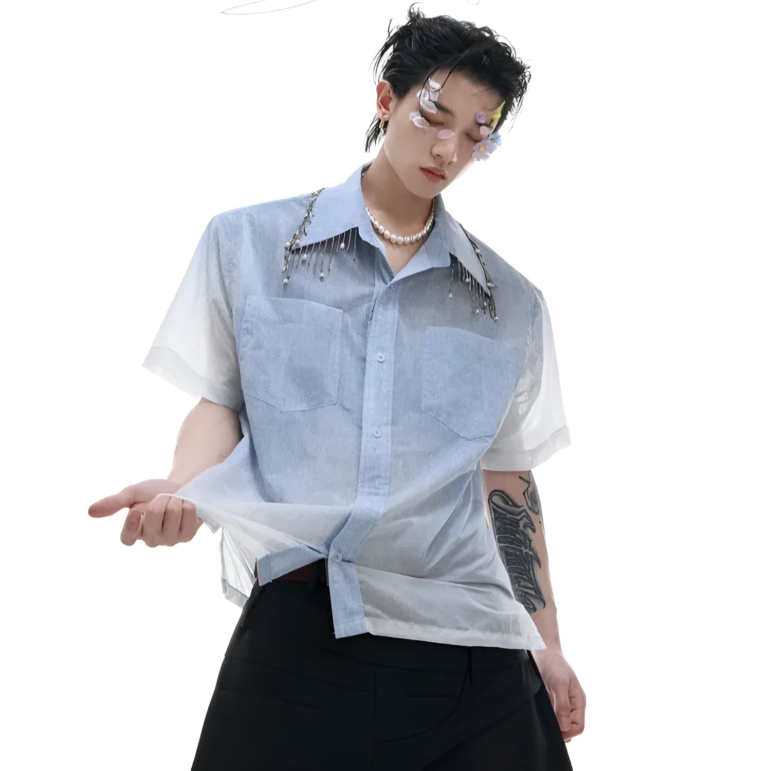 Blue loose fit casual shirt with half sleeves for summer wear