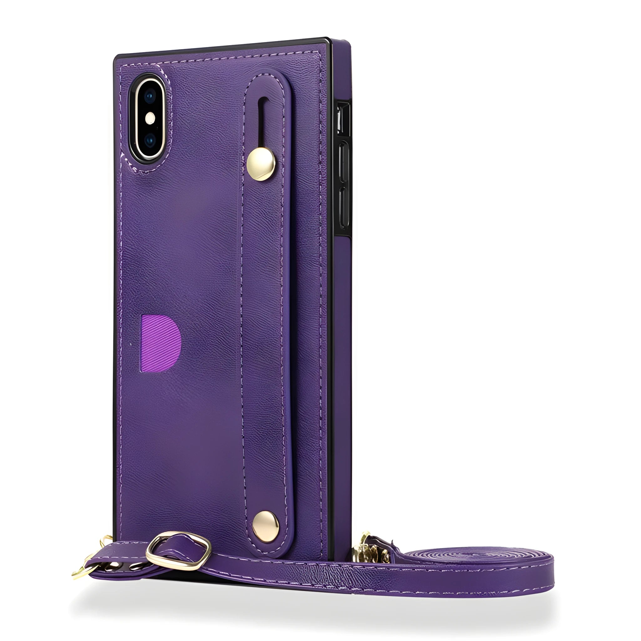 Leather iPhone case with card holder slot and wristband holster in multiple colour options