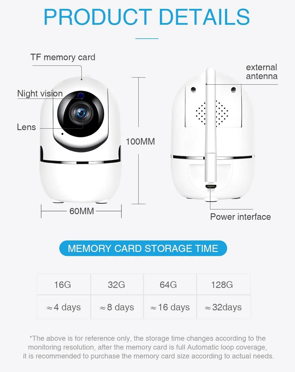 White HM321 wireless security camera with 1080P HD and night vision for indoor outdoor use
