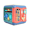 Baby educational hexahedron cube with six activity sides including bead maze and clock