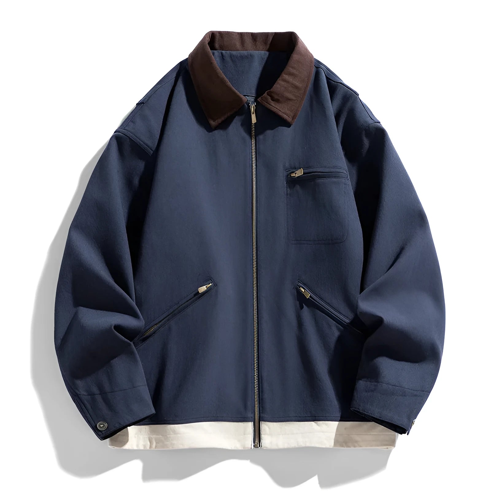 American retro workwear jacket with contrast lapels and side pockets in mint green colour