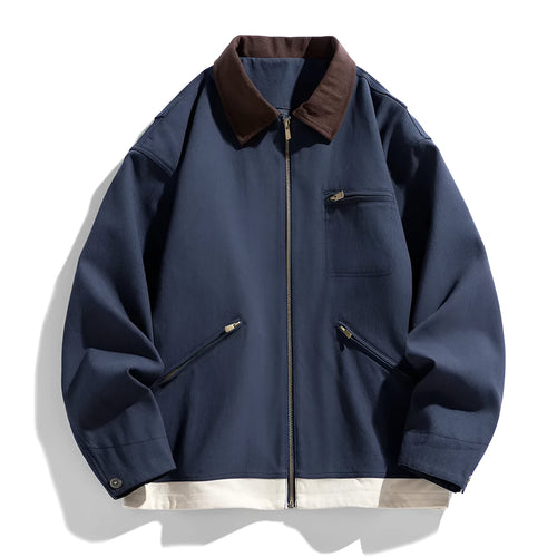 American retro workwear jacket with contrast lapels and side pockets in mint green colour