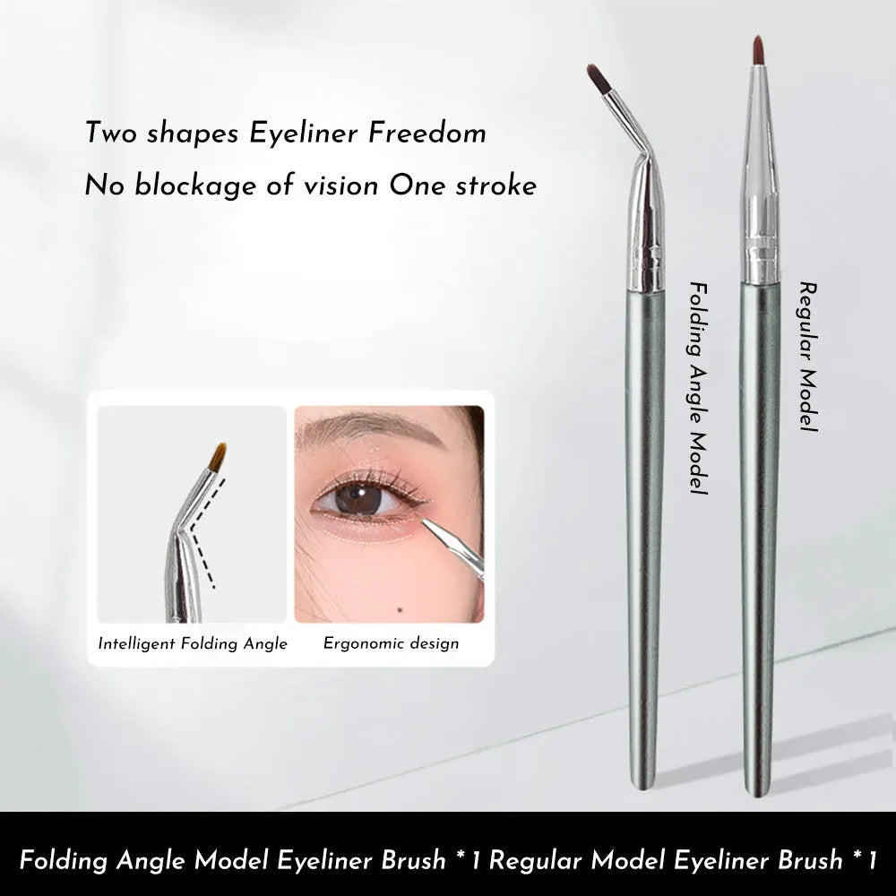 Bend head eyeliner brush with fine tip for under eye and tear trough concealer application