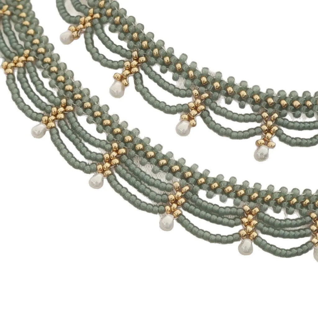 Retro style imitation pearl water drop pendant necklace with double layer lace, women's vintage costume jewellery