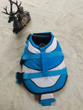 Striped pet life jacket in polyester, unisex, available in red and blue, sizes XS to XXL