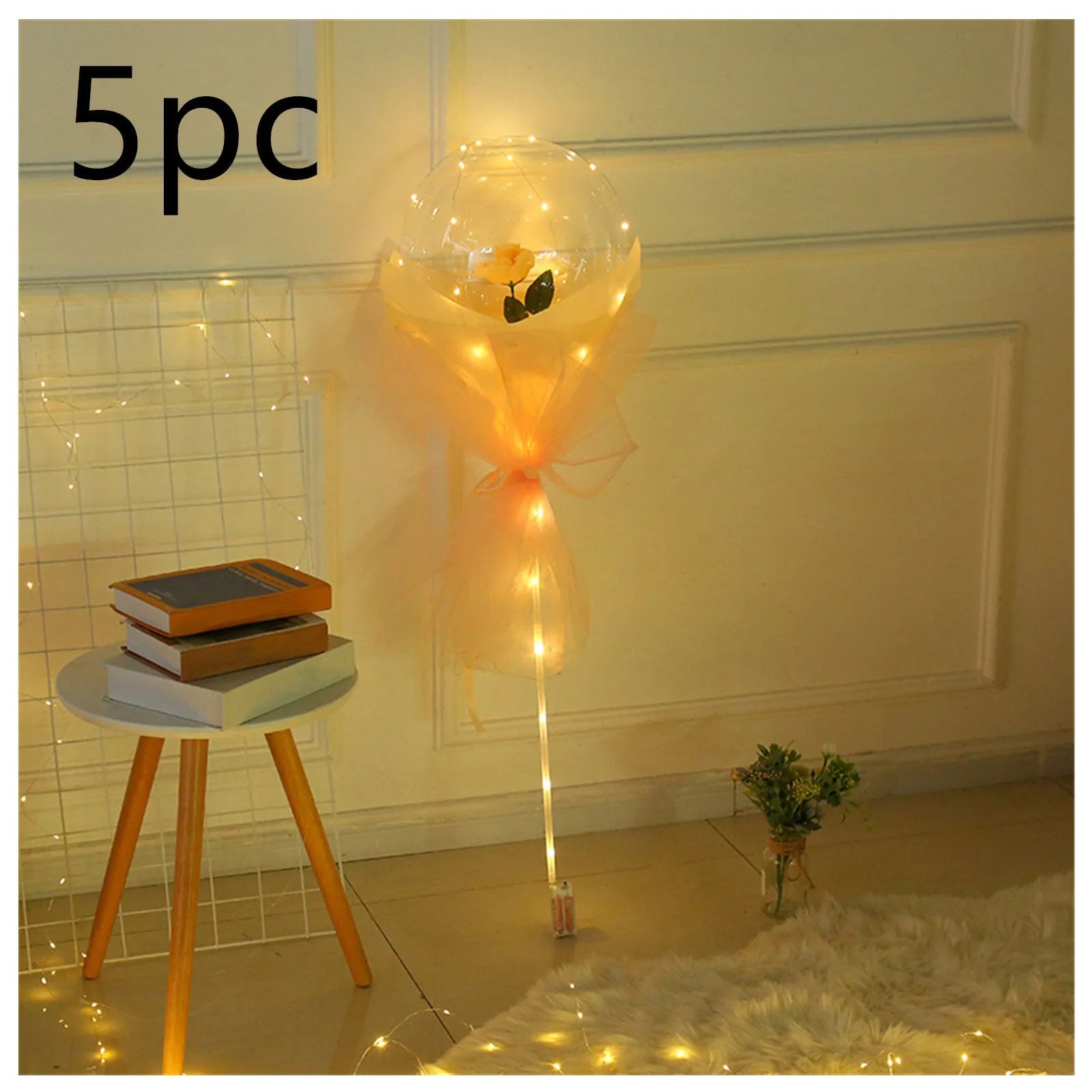 Transparent LED luminous DIY balloon rose bouquet with integrated lights for decoration.