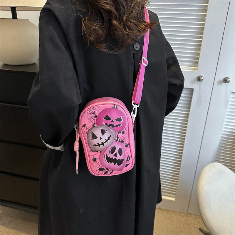 Halloween graffiti crossbody phone bag with pumpkin ghost bat print