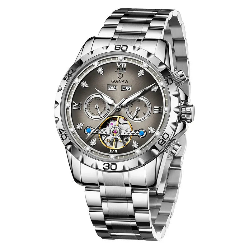 Men's automatic mechanical watch with stainless steel strap and business styling