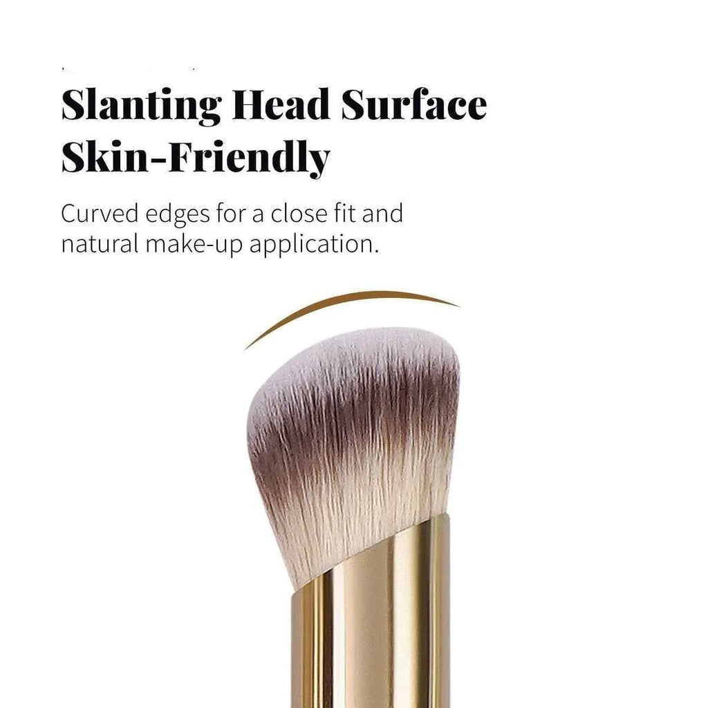 Five apricot coloured makeup brushes with synthetic bristles including angled blusher brush