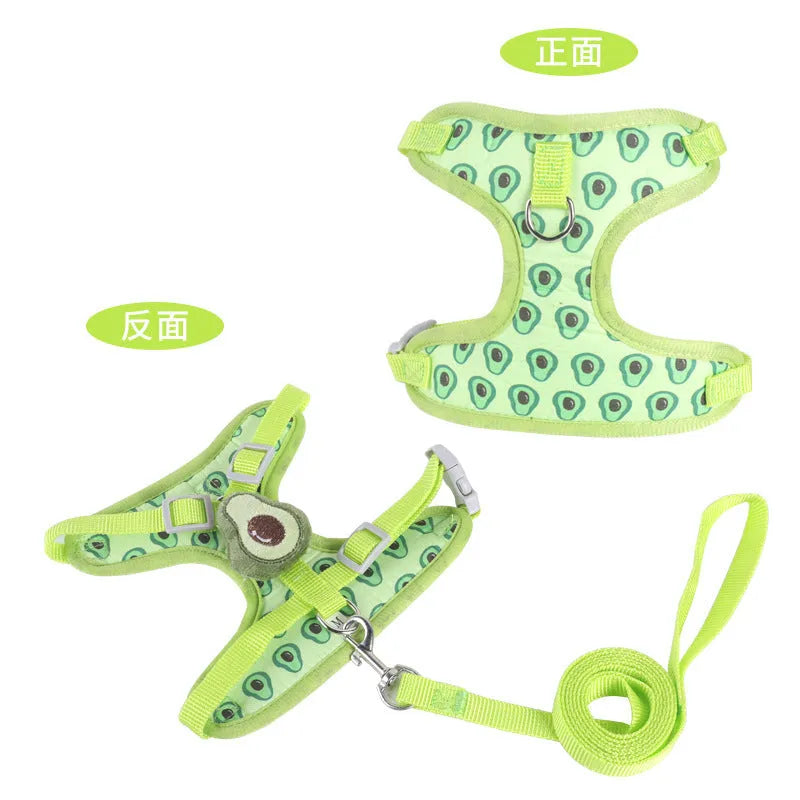 Reflective chest strap vest-style small dog walking lead in avocado colour with hand holding rope