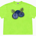 Blueberry fruit patchwork pattern t-shirt in ice oxygen cotton fabric with loose fit and short sleeves