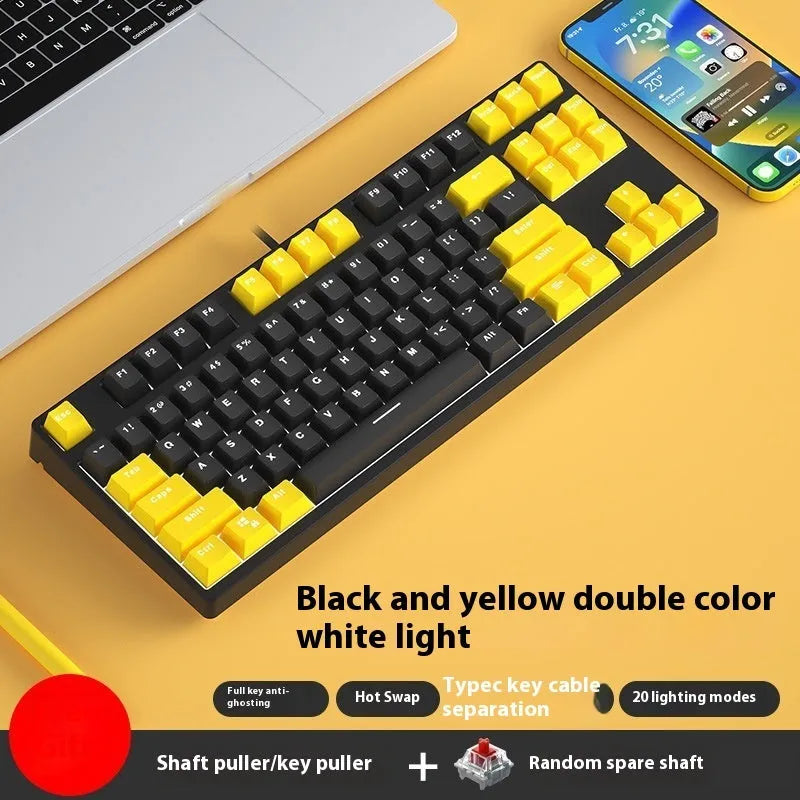 87-key mechanical gaming keyboard with dual-colour keycaps and hot-swappable switches