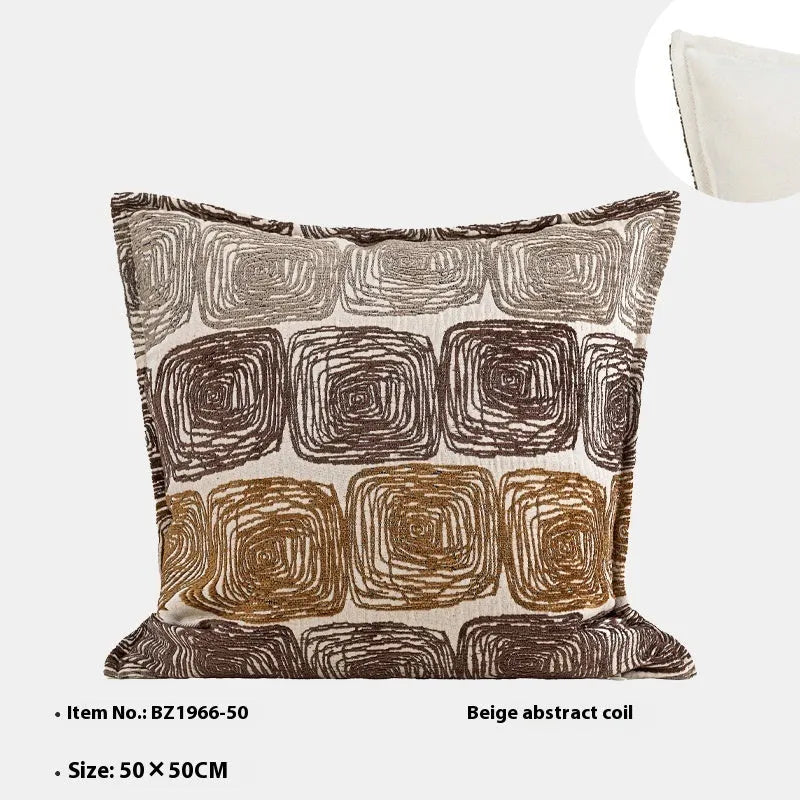 Cream and coffee abstract coil pattern pillow case in square and waist sizes