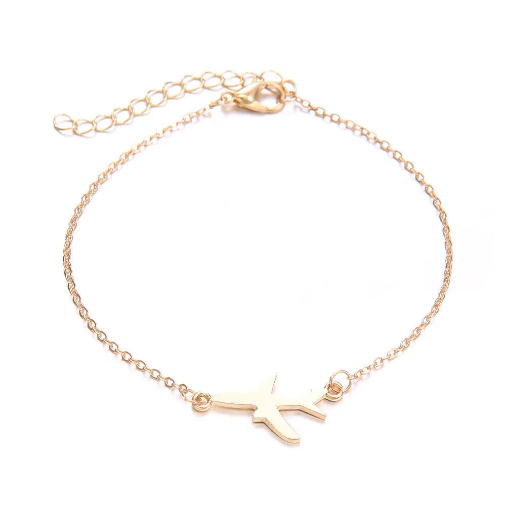 Women's bohemian aircraft map charm bracelet set with three alloy bracelets
