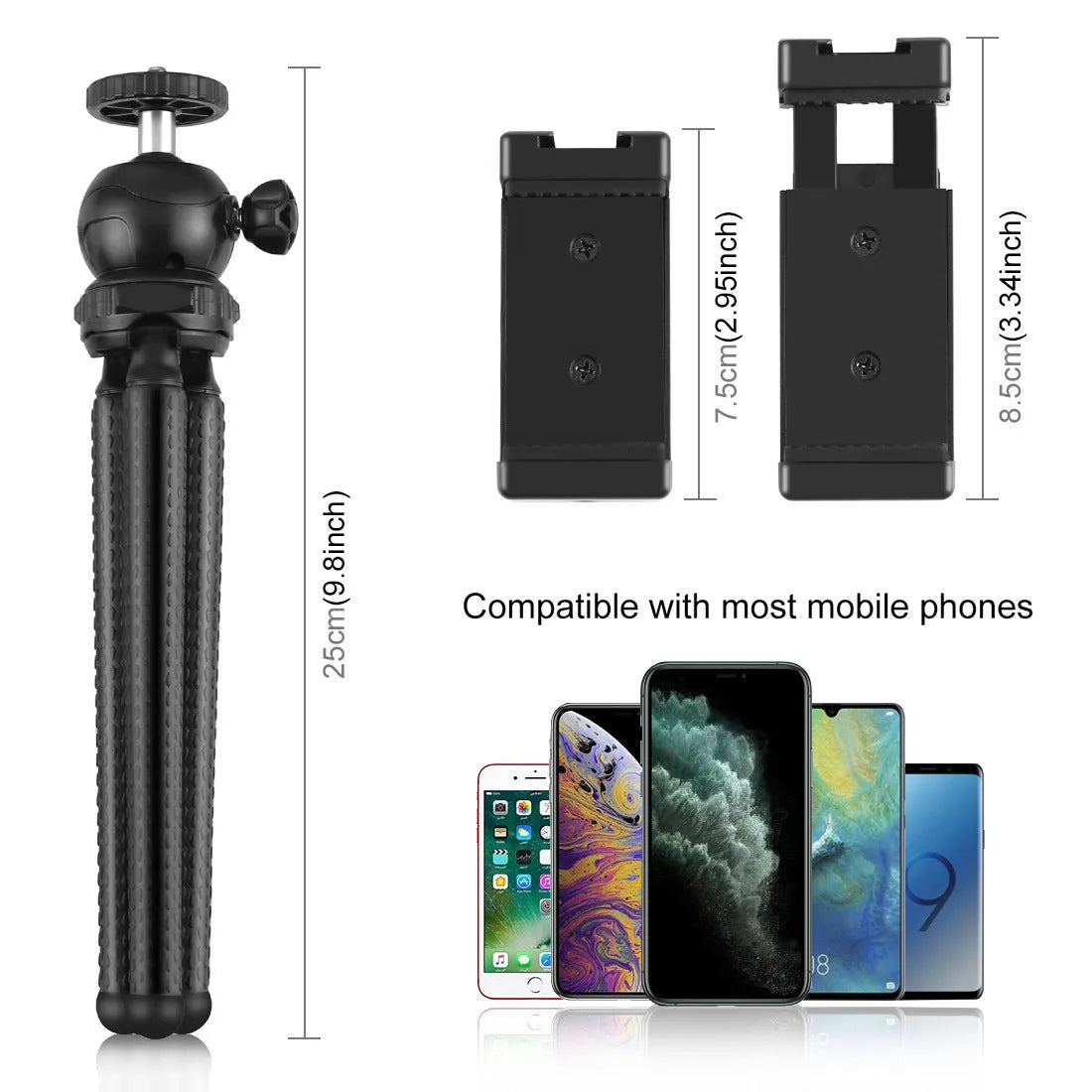 Black Octopus Yripod flexible desk tripod with fill light microphone wrapped around a chair back