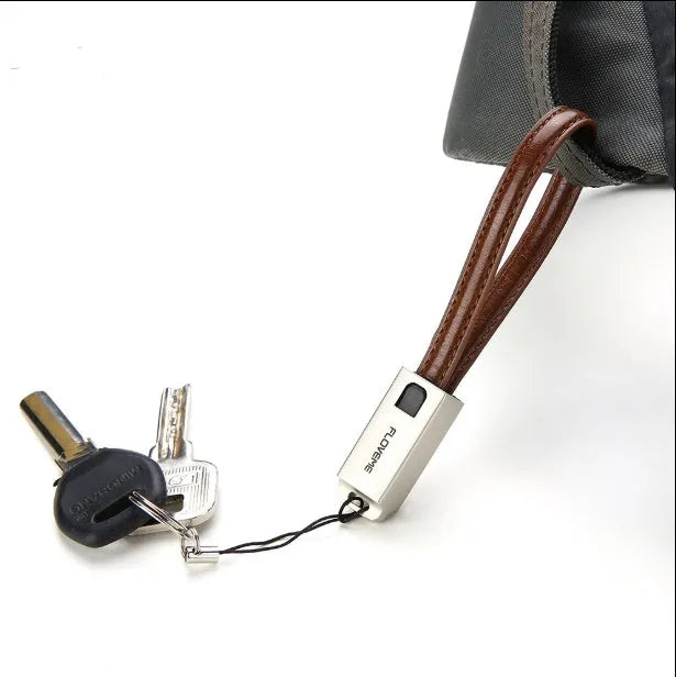 Short 20cm leather-wrapped USB to Lightning charging cable for iPhone with zinc alloy connector