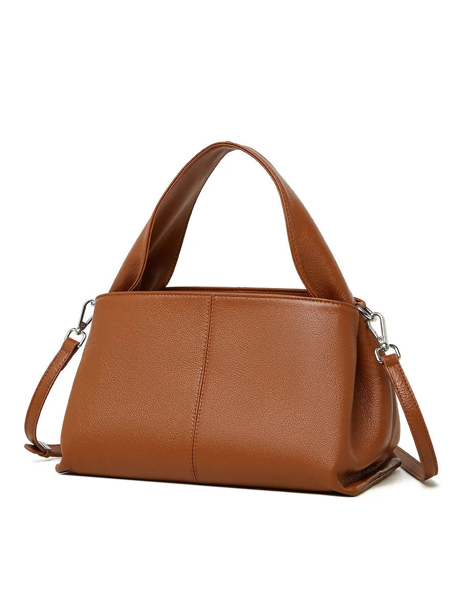 Women's genuine cowhide leather messenger bag with double shoulder straps in horizontal square shape