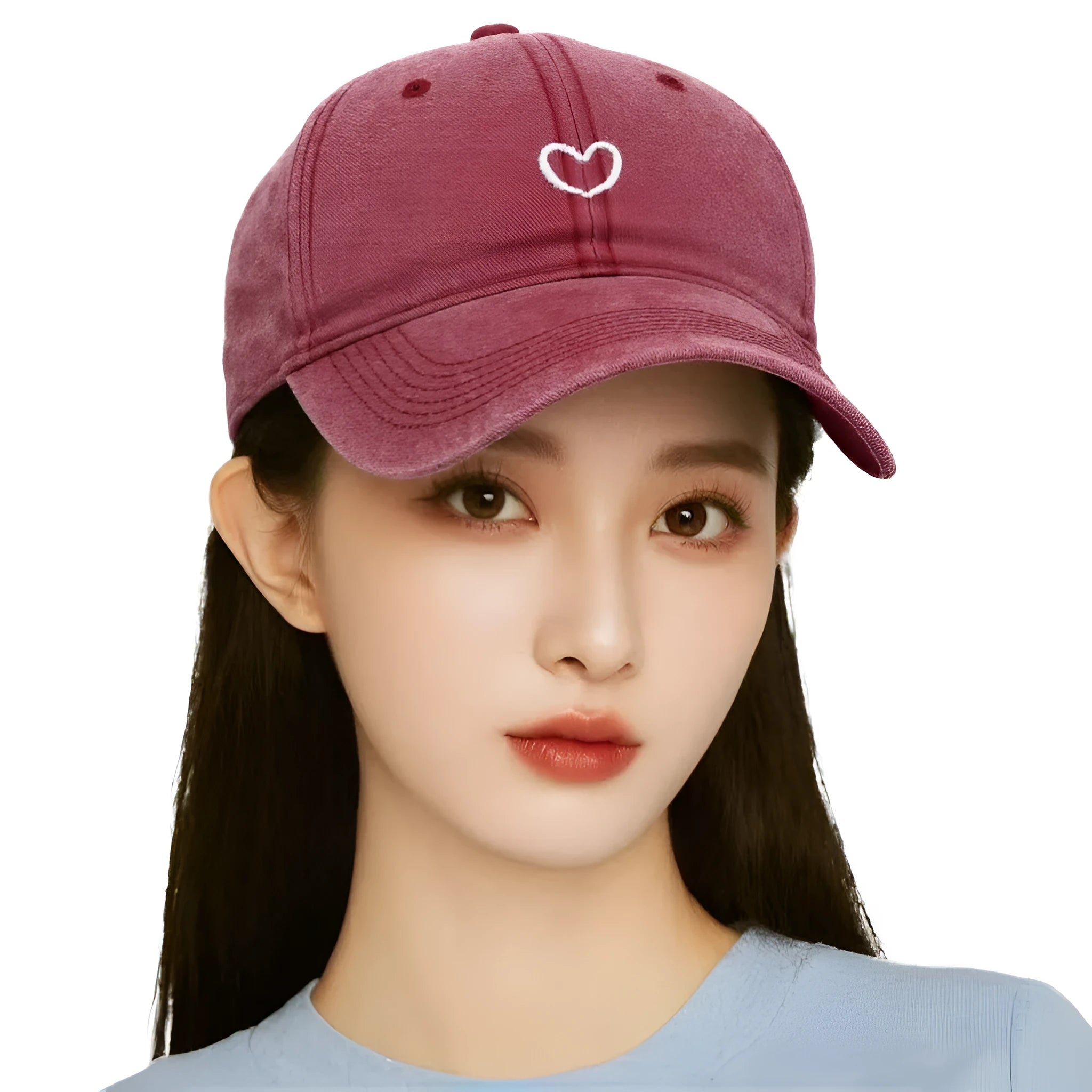 Cotton baseball cap with embroidered love heart design in adjustable size