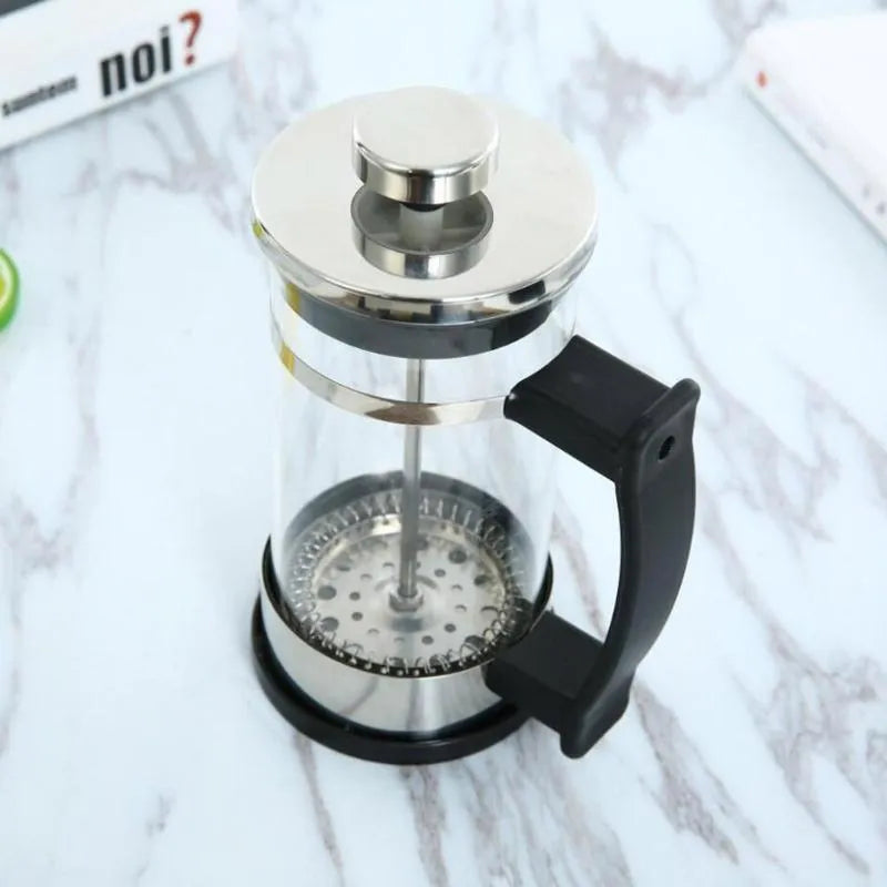 Small stainless steel and glass coffee maker with 350ml capacity