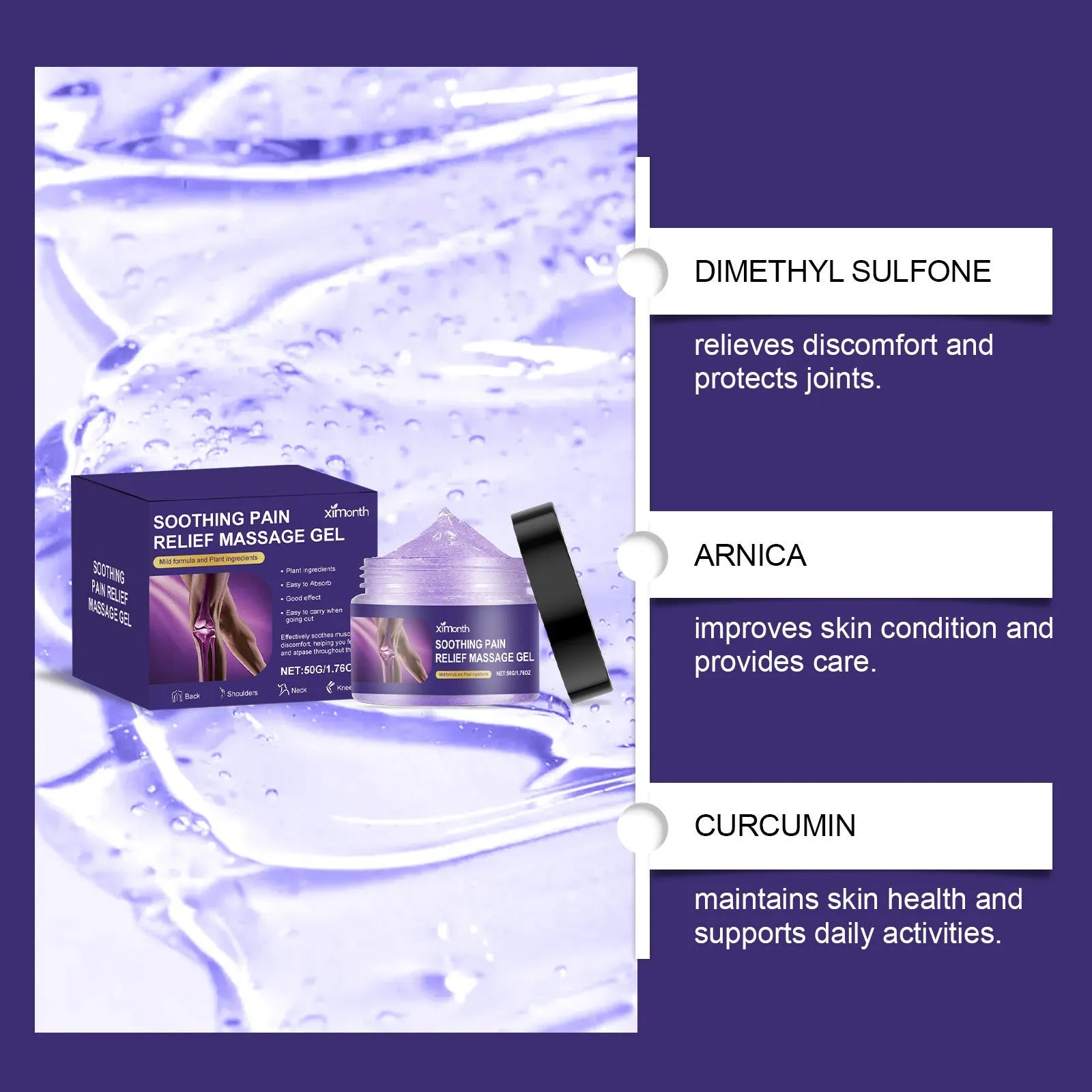 50g body joint care gel pot with cooling formula for muscle and joint relief application