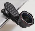 Mobile phone wide-angle and macro lens kit with clip and storage case in black, silver and rose gold