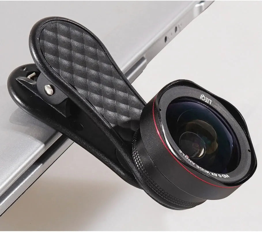 Mobile phone wide-angle and macro lens kit with clip and storage case in black, silver and rose gold