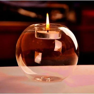 Handmade European style round hollow glass candle holder in three sizes