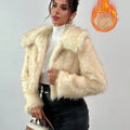 Women's faux fur coat with fur collar in black tip on black background colour