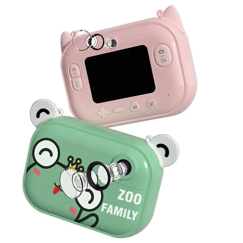 Pink HD digital camera with printing function, 2.4-inch screen, and creative accessories including sticker book