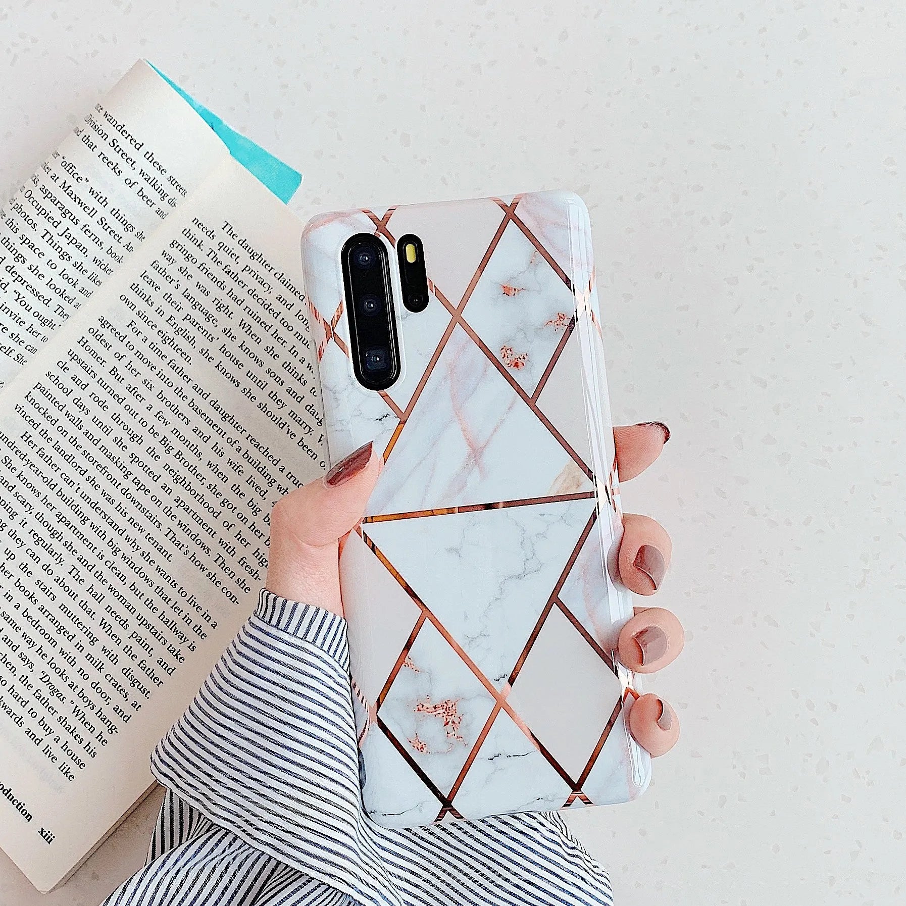 Electroplated marble mobile phone case in various colours for Huawei and Samsung smartphones