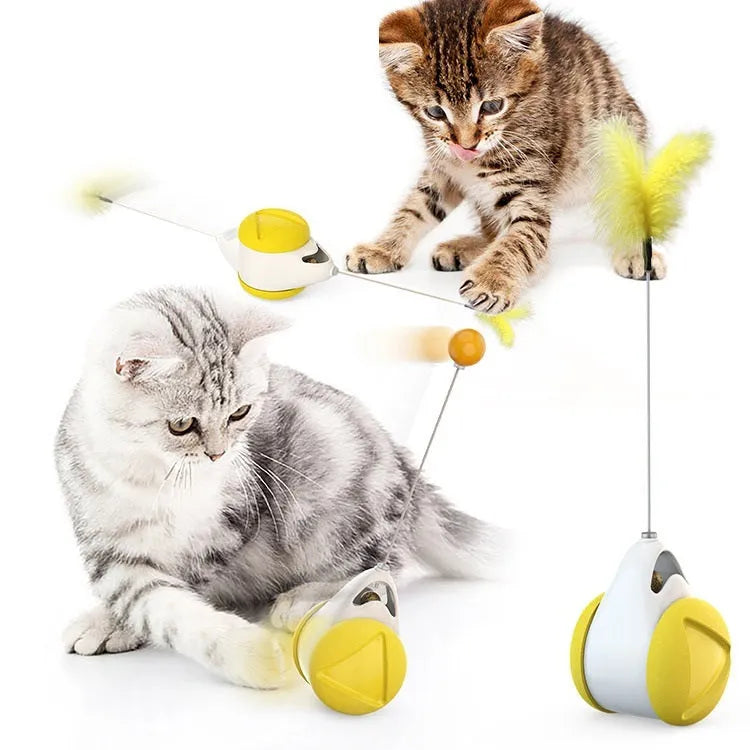 Plastic balance swing car cat toy in blue, self-moving design for interactive play