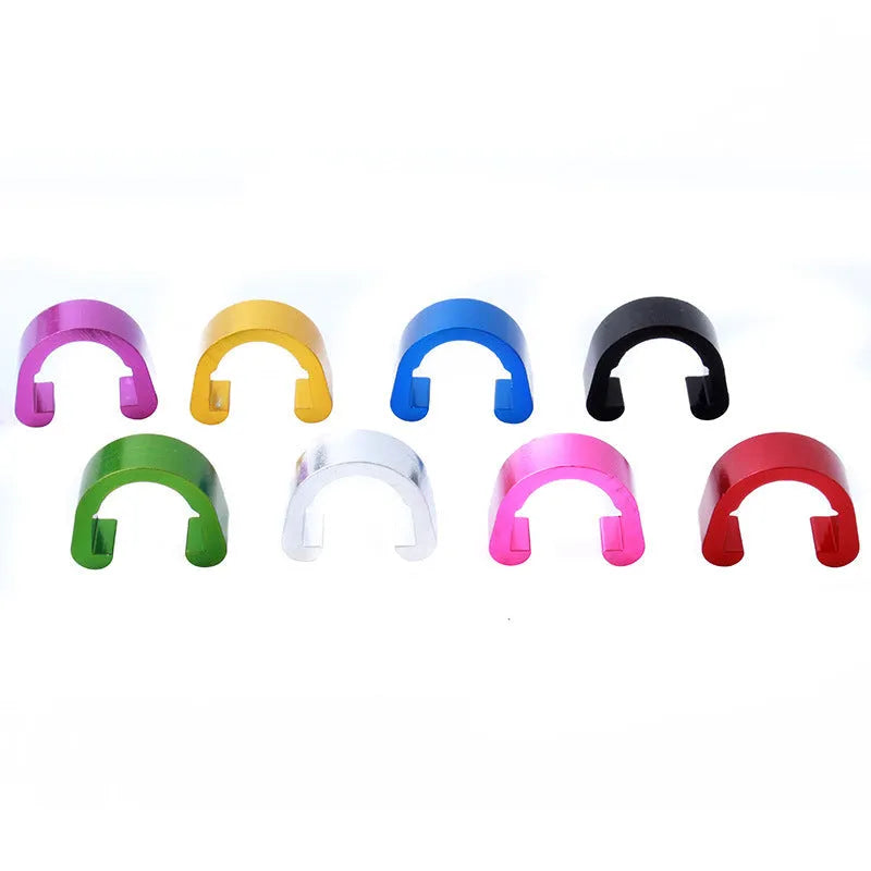 Aluminium alloy C-shaped buckle in eight colours, showing 10.2mm by 13mm size.