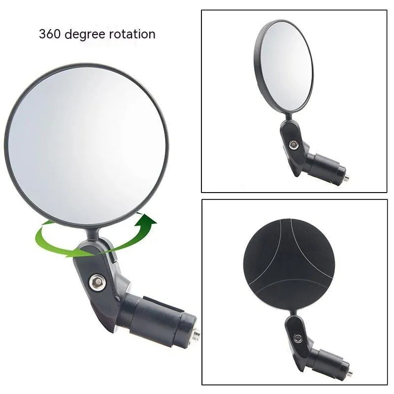 Black foldable convex rearview mirror showing 7cm reflector and adjustable stem.