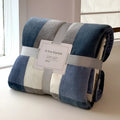 Thickened polyester fleece blanket in gray blue checked pattern as sofa cover