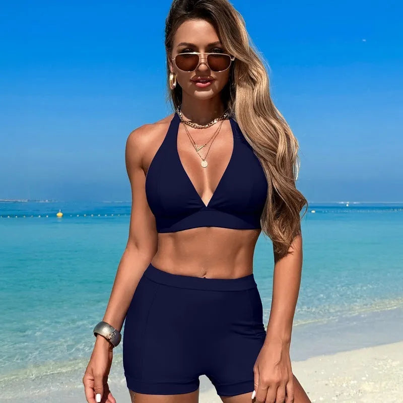Women's two-piece nylon bikini swimsuit in four colour options with Asian sizing