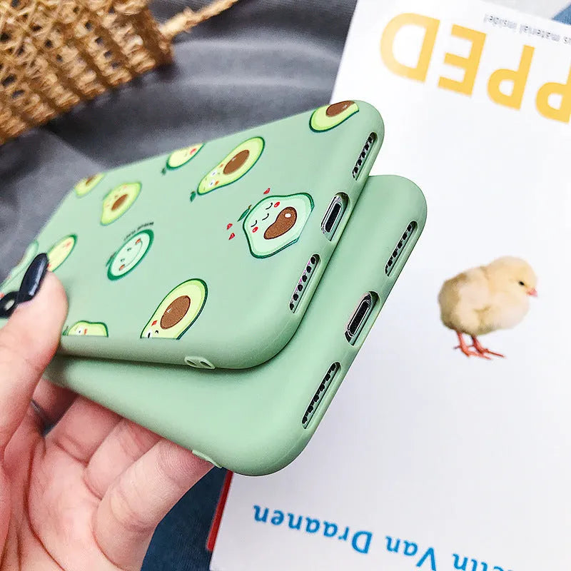 Cartoon avocado patterned flexible TPU back cover case for multiple smartphone models