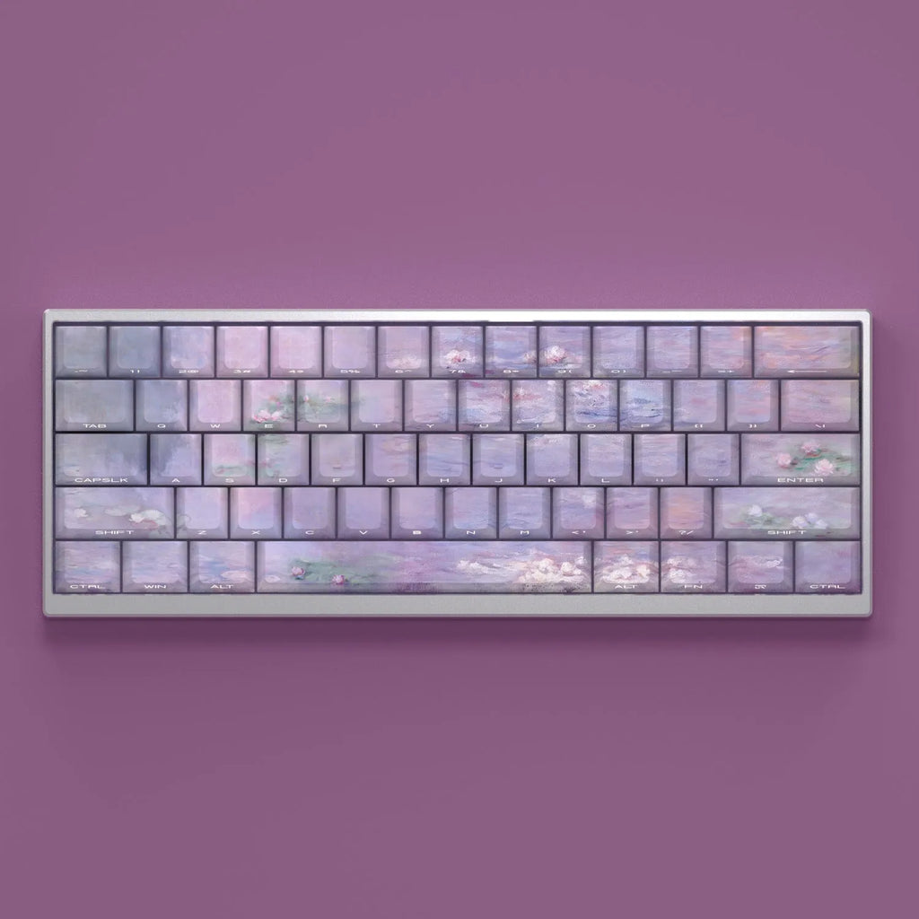 Wenshao Sleeping Lotus PBT keycap set with side-carved transparent characters for mechanical keyboards