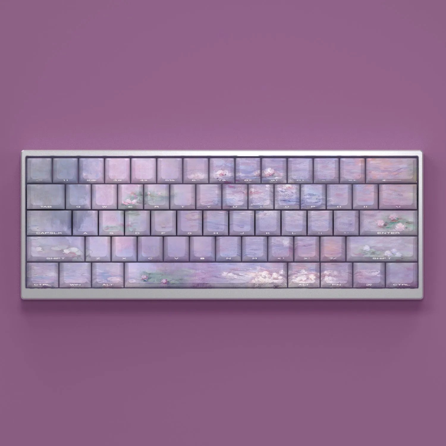 Wenshao Sleeping Lotus PBT keycap set with side-carved transparent characters for mechanical keyboards