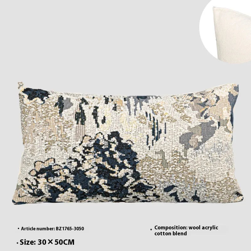French style antique blue wool blend floral pattern cushion cover in 30×50cm or 50×50cm sizes