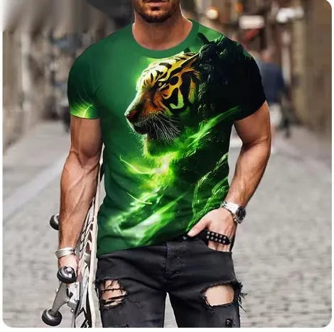 Men's grey t-shirt with 3D lion face printing on front