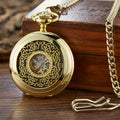Retro floral print automatic mechanical pocket watch with transparent case back on alloy strap.