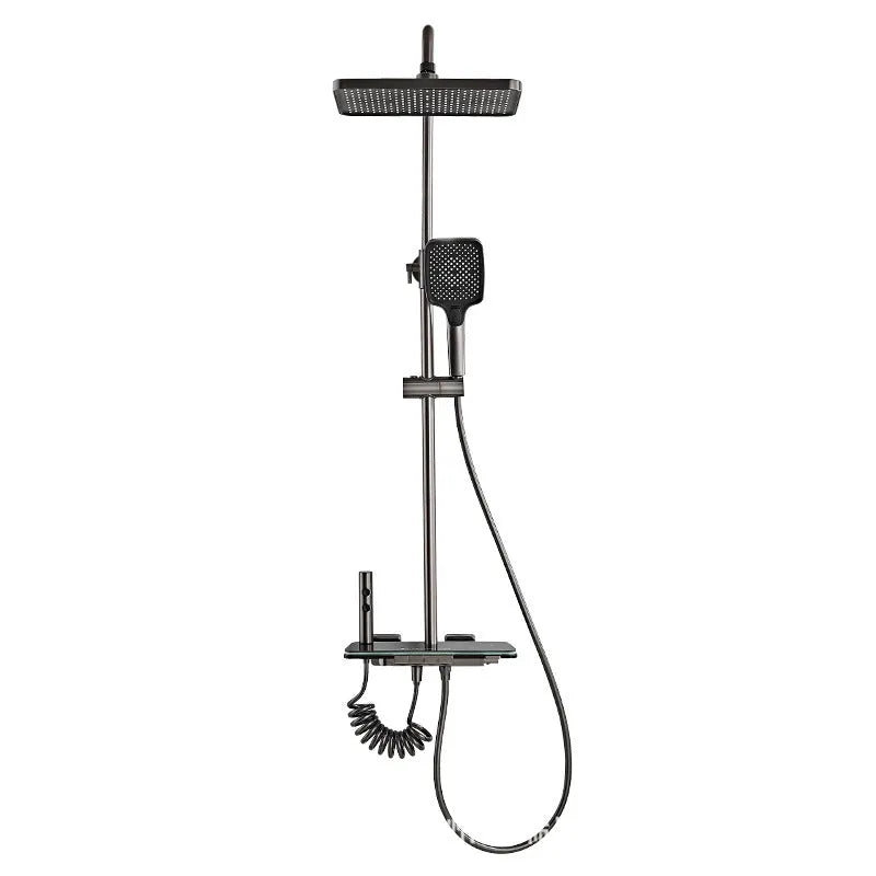 Aluminium digital display shower head set with temperature control in white or grey
