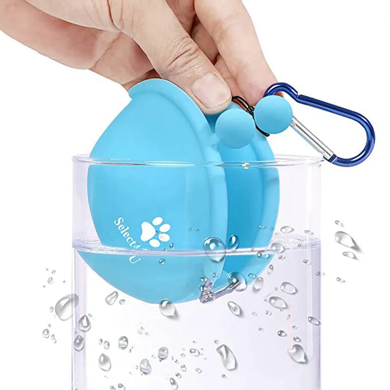 Yellow silicone dog training treat bag with hook-and-loop fastening showing 9x9.5cm dimensions