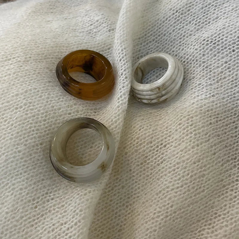 Chinese style irregular geometric resin ring in brown tones
