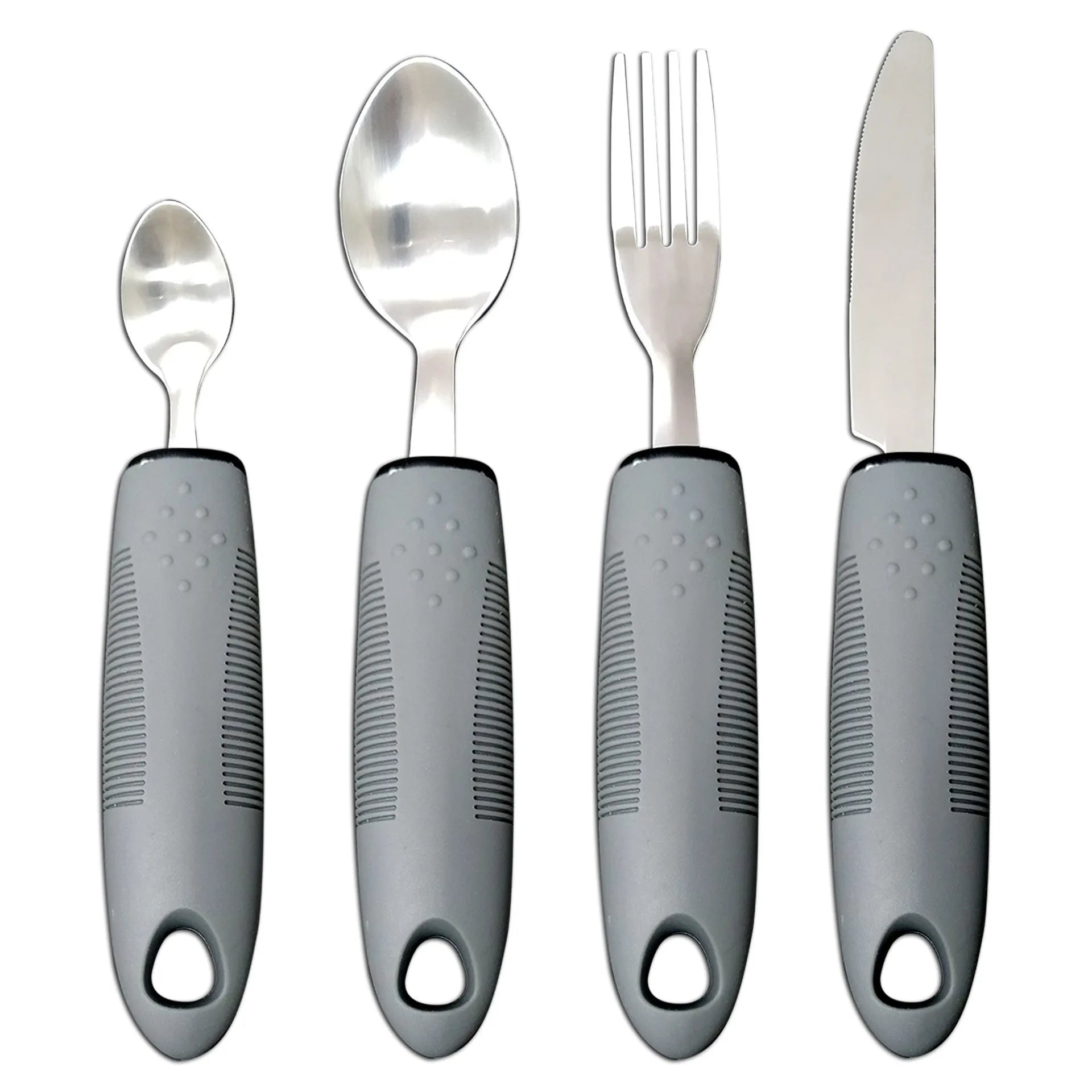 Stainless steel adaptive eating utensils with rubber anti-shake handles for elderly dining assistance