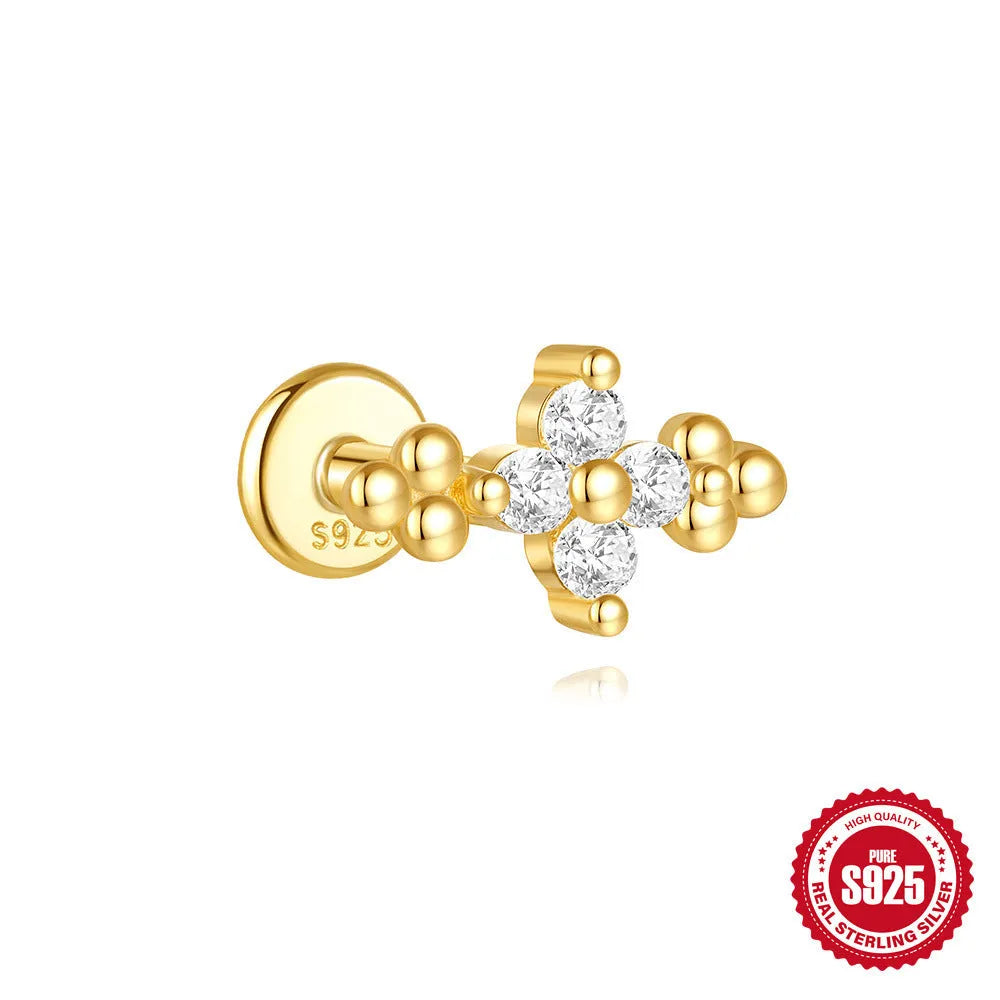 S925 sterling silver moon shape earrings with diamond embedded star detail in gold colour