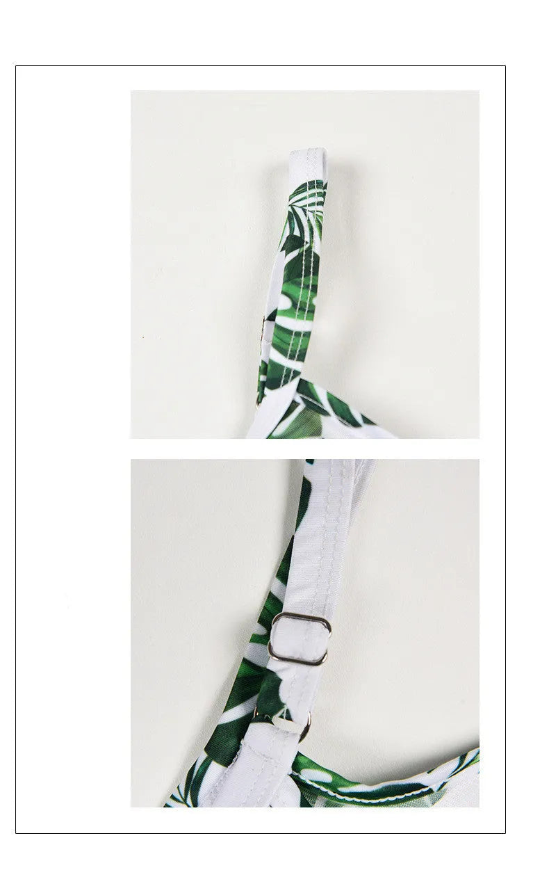Women's one-piece solid colour polyester swimsuit in Green Leaf style