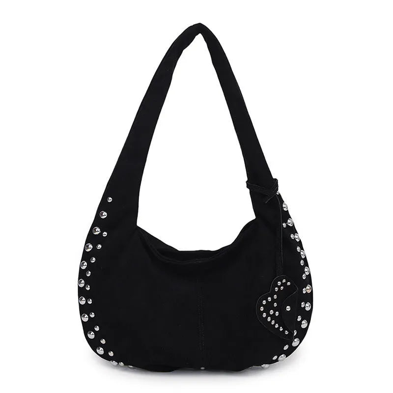 Soft plush casual tote handbag in retro style, shown in a selection of colours including black, brown, green, red, and coffee.